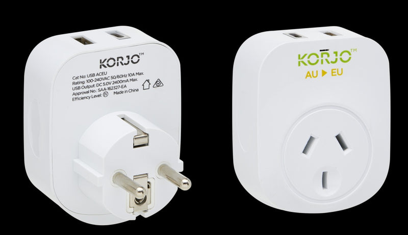 Load image into Gallery viewer, Korjo USB A+C &amp; Power Adaptor AU/EU
