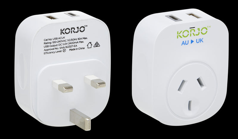Load image into Gallery viewer, Korjo USB A+C &amp; Power Adaptor AU/UK
