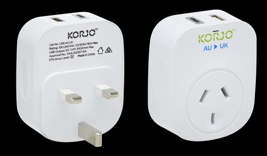 Korjo USB A+C & Power Adaptor AU/UK