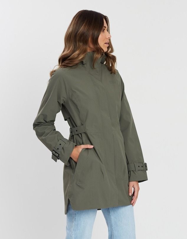 olive green north face rain jacket